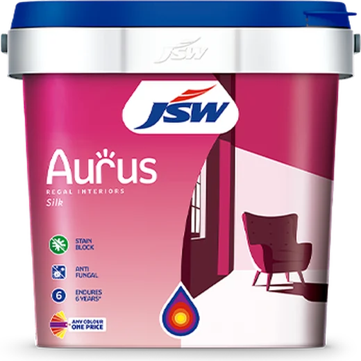 JSW Aurus Regal Interiors Silk – available at VSHOP paint shop, Bantwal